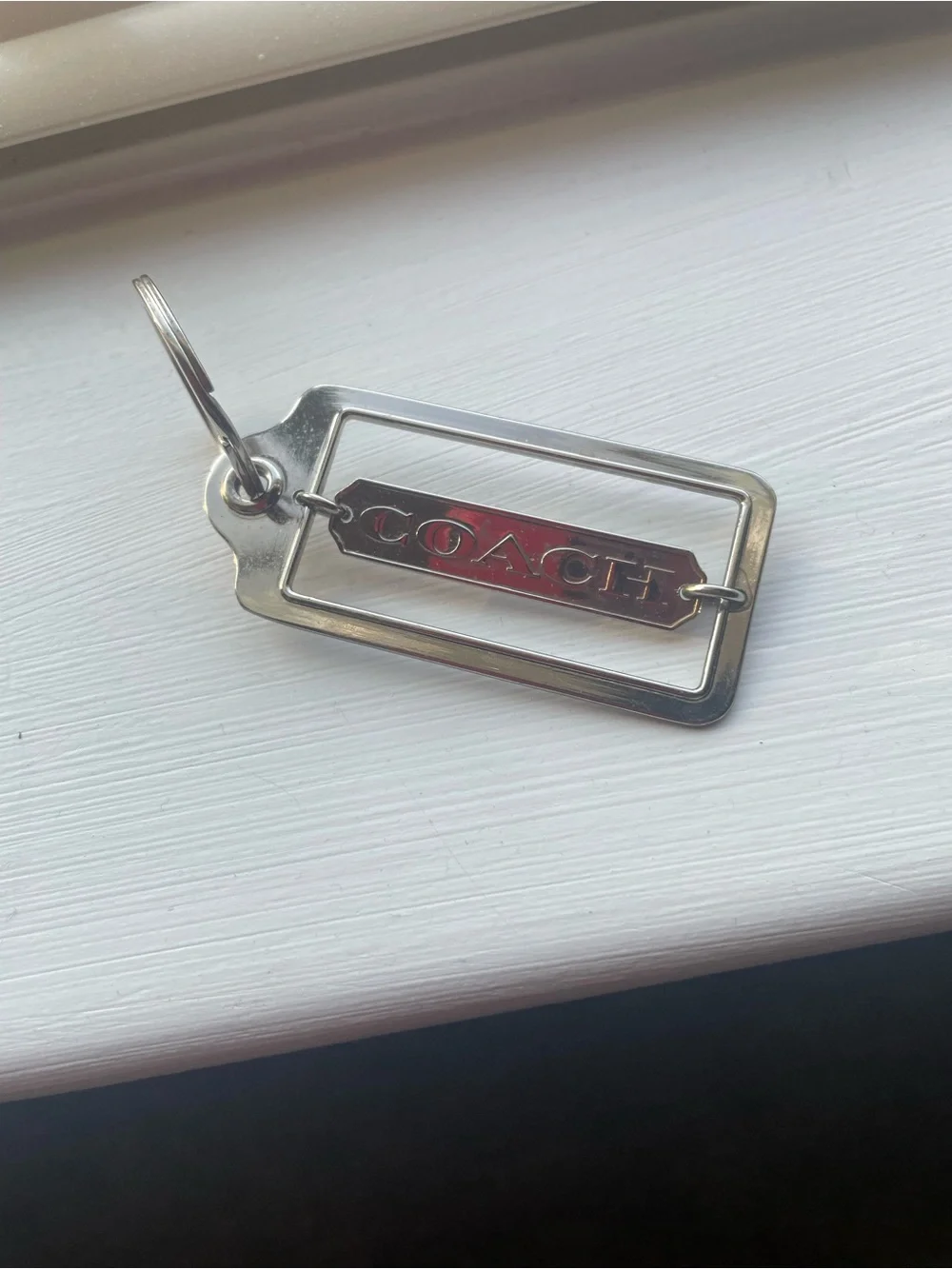 Coach Silver-tone Rectangular Logo Keyring